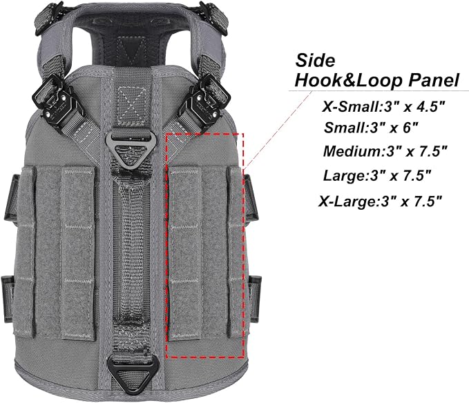 ICEFANG No Pull Tactical Dog Harness for X-Small Dogs,Adjustable Dog Vest | Control Handle,MOLLE Panel,Front Hook,3 Leash Clips,Soft Padded,for walking training,Grey,X-Small