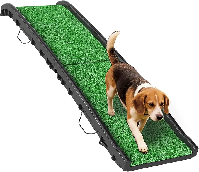 PawHut Folding Dog Ramp, 61 Inches Portable Pet Ramp with Grass Surface | for Car, Truck, SUV, Non Slip with Raised Side Rails