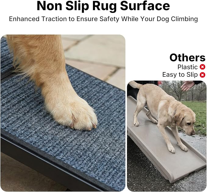 Veehoo Foldable Dog Ramp for Car Truck SUV Extra Large Wide 79" L 20" W | Outdoor Dog Ramp Heavy Duty for Pickup Trucks Minivan Portable Metal Pet Ramps for Injured Senior Dogs, Support up to 150lbs