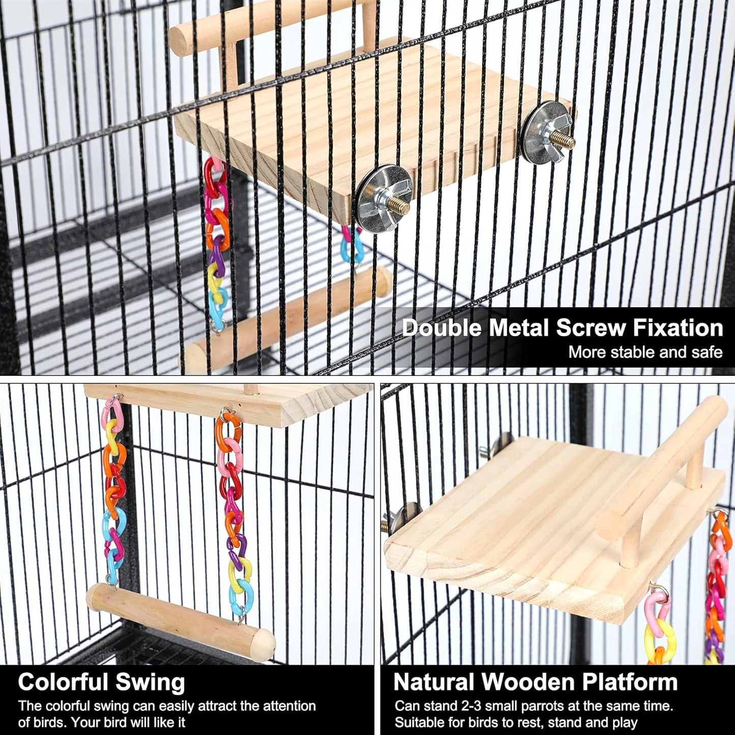 Bird Perches Cage Toys Parrot Wooden Platform Play Gyms Exercise Stands with Acrylic Wood Swing Ferris Wheel Chewing for Animals Green Cheeks, Baby Lovebird, Chinchilla, Hamster Budgie