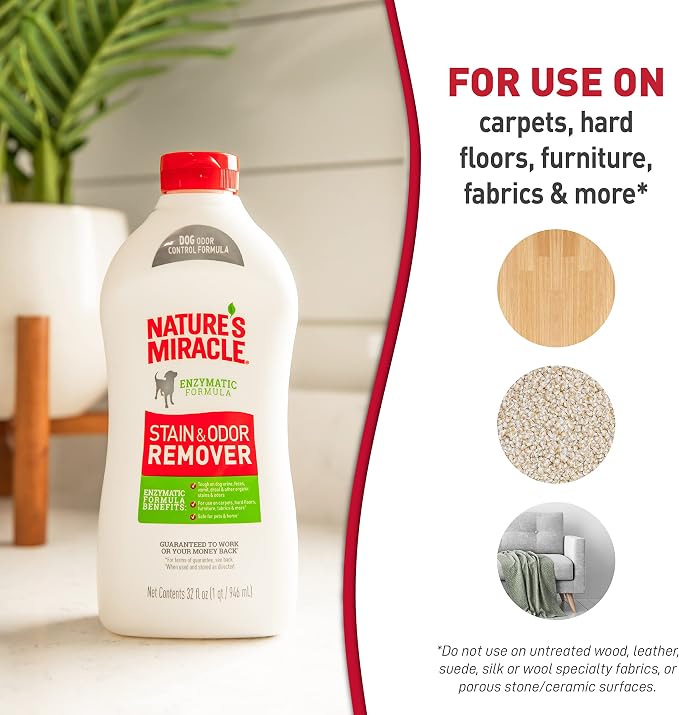 Nature's Miracle Stain and Odor Remover Dog 32 Ounces, Odor Control Formula, Pour (Pack of 2)