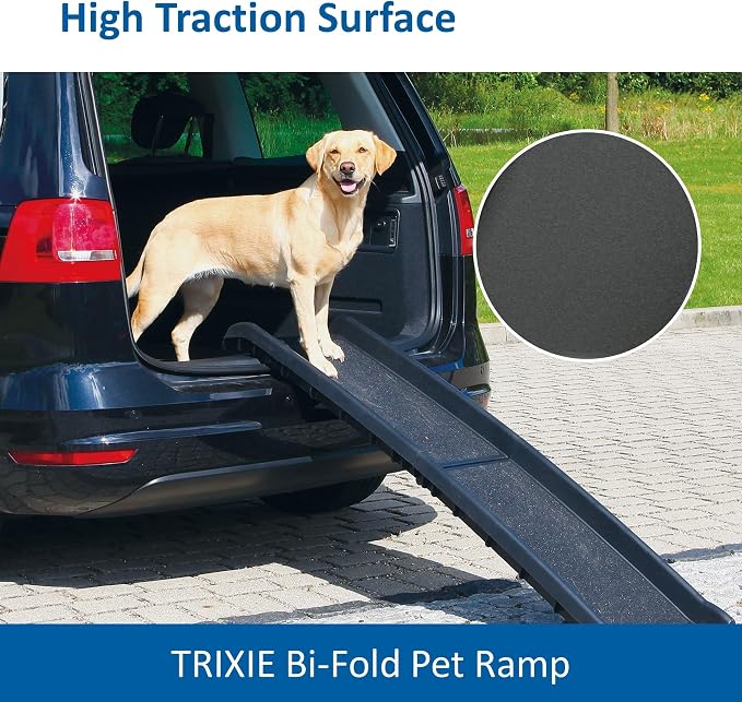 Trixie Folding Pet Ramp, Black | Folding Dog Ramp with High Traction Surface, Ideal for Cars and SUVs, Foldable, Easy to Store and Clean