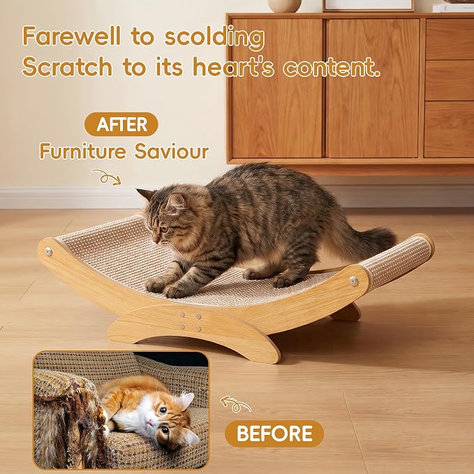 Cat Scratcher Bed for Indoor Cats, 23.6" Large Sisal Cat Scratching Board | Modern Cats Lounger/Hammock, Wood Frame Scratch Pad,Natural Sisal Scratch Post, Easy Assembly, Protect Furniture