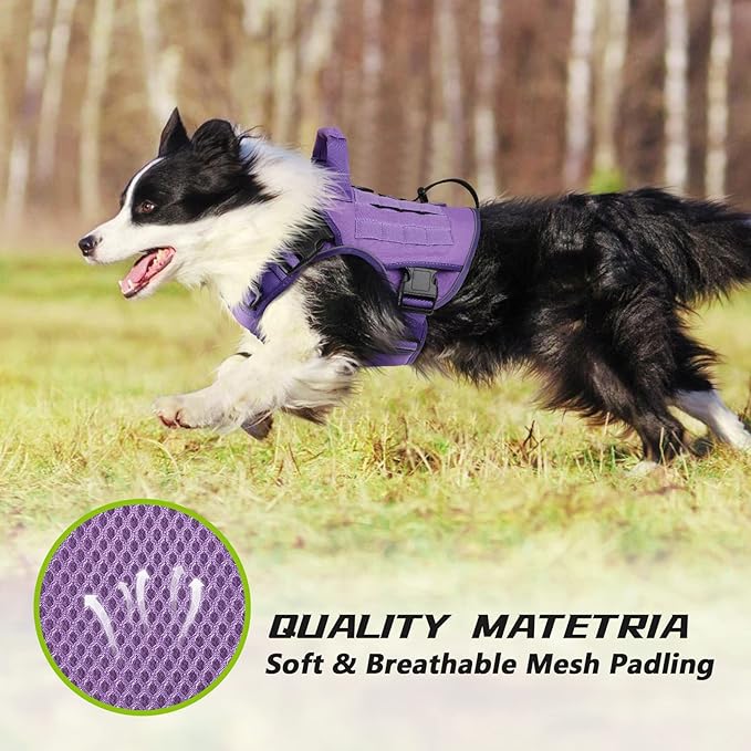 WINGOIN Purple Tactical Dog Harness for Large Dogs,No Pull Dog Harness | with Handle,Adjustable Reflective,Military K9 Style,Big Size Dog Vest,for German Shepherd,for Walking Training Hunting