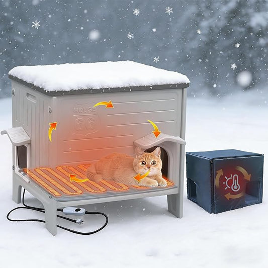 Insulated Heated Cat House for Outside,Large Cat Shelter for Multiple Cats | Insulated Heated Cat House ,Large Plastic Weatherproof Cat Shelter for Multiple Outdoor Feral Cats