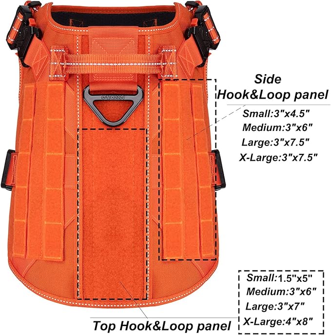 ICEFANG Tactical Dog Harness for X-Large Dogs,Reflective No Pull Dog Vest | with Control Handle,Adjustable,Front Hook,2 Leash Clips,Soft Padded,MOLLE Panel,Orange,X-Large