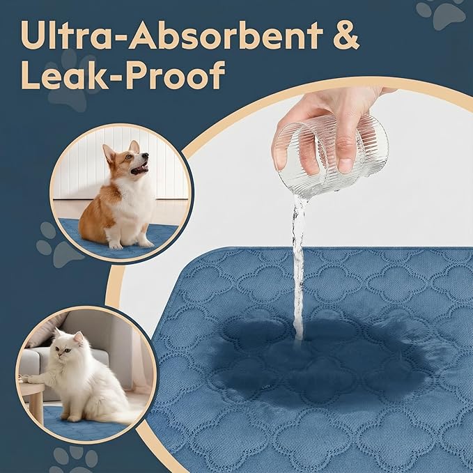 Washable Pee Pads for Dogs - 2 Pack Reusable Pee Pads，Waterproof Puppy Pads，Pet Training Pads，Super Absorbent with Dog Paw Shape Non-Slip Backing (Blue, 36" X 41" - 2 Pack)