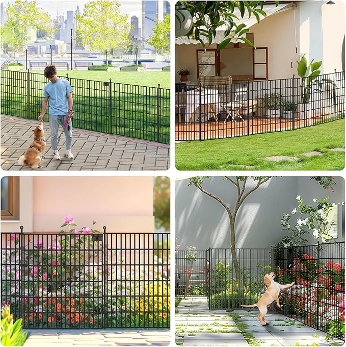 Toolterritary 15 Panels No Dig Garden Fence with Gate, 32 in(H) X36.3 ft(L) Metal Fence Panels, Thickened Rustproof Garden Fencing, Animal Barrier Fence for Dogs, Rabbits, and Patio