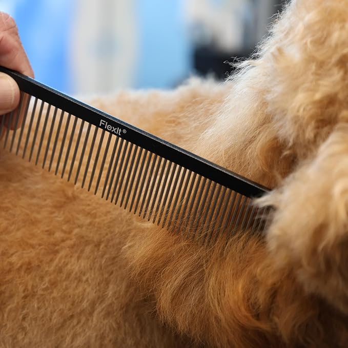 FlexIt Professional Stainless Steel Pet Comb - Gently & Precisely Removes Loose Fur, Tangles & Mats for a Smoother, Healthier Coat - Pairs Perfectly with the FlexIt Brush