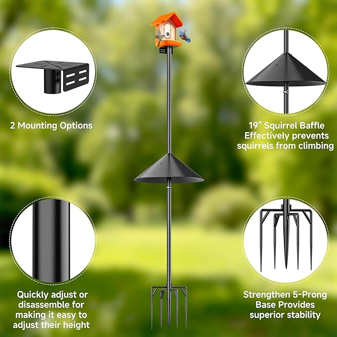 Uoveya Smart Bird Feeder Pole Stand with Proof Squirrel Baffle - Dia 1 Inch Bird House Pole 79", Feeding Station for Outdoors Heavy Duty, Compatible Post Mount