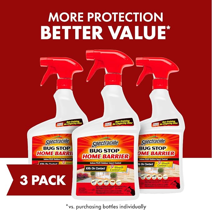 Spectracide Bug Stop Home Barrier 32 Ounces, Ready-to-Use Indoor Plus Outdoor Insect Control, 3 Pack