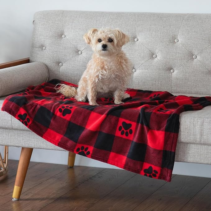Pet Dog Cat Blanket Ultra Soft Cozy Fleece Paw Print Design Machine Washable Durable for Crates Beds Sofas Travel (Sweetheart Paws, Medium)