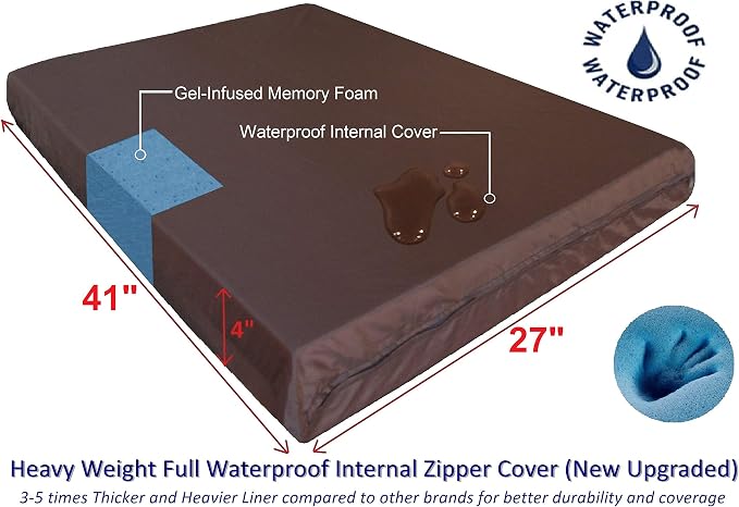 Dogbed4less Orthopedic Memory Foam Dog Bed with Brown Suede Cover, Waterproof Liner and Extra Replacement Pet Bed Case, Fit 42"X28" Large Crate