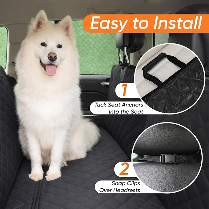 Dog Ramp for Car & Back Seat Cover Bundle – 63” Foldable Non-Slip Dog Ramp + Waterproof 57” Bench Seat Protector – Portable Pet Ramp & Car Seat Cover for SUV, Truck & Car Travel