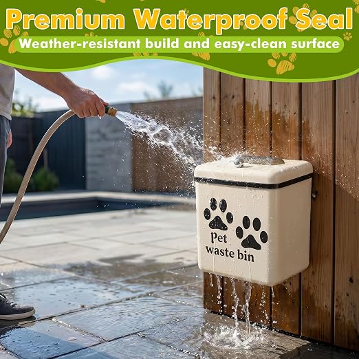 Dog Poop Trash Can Outside - 3.2 Gal Dog Waste Trash Can with Lid, Wall Mounted Dog Poop Bin Removable Dog Waste Container for Outdoor Fence, Patio, Backyard, Counter Top
