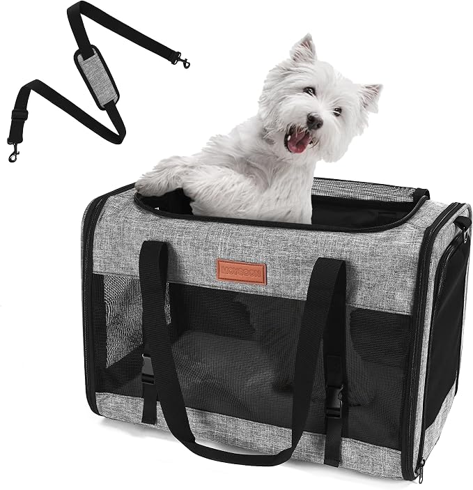 Foldable Cat Dog Carrier for Pets up to 15 Lb, Grey | Top & Side Entry, Soft-Sided Pet Carrier with Ventilated Anti-Scratch Mesh & Car Seat Buckle for Car Travel, 20×13×13 in