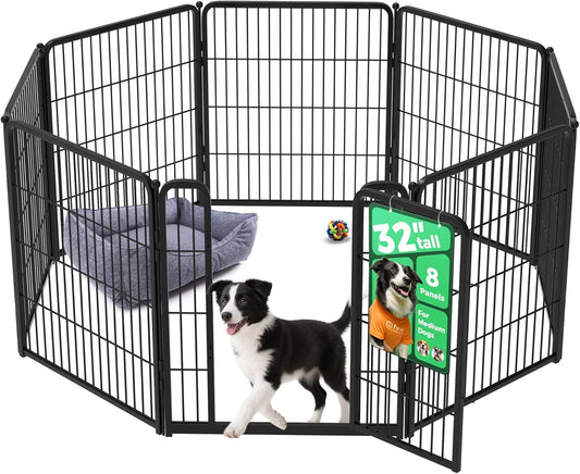FXW Homeplus Unleashed Indoor Dog Playpen - Stress-Free and Safe Play, Heavy Duty 32 Inch 8 Wire Panels Dog Pen for Small and Medium Dogs, Black│Patented