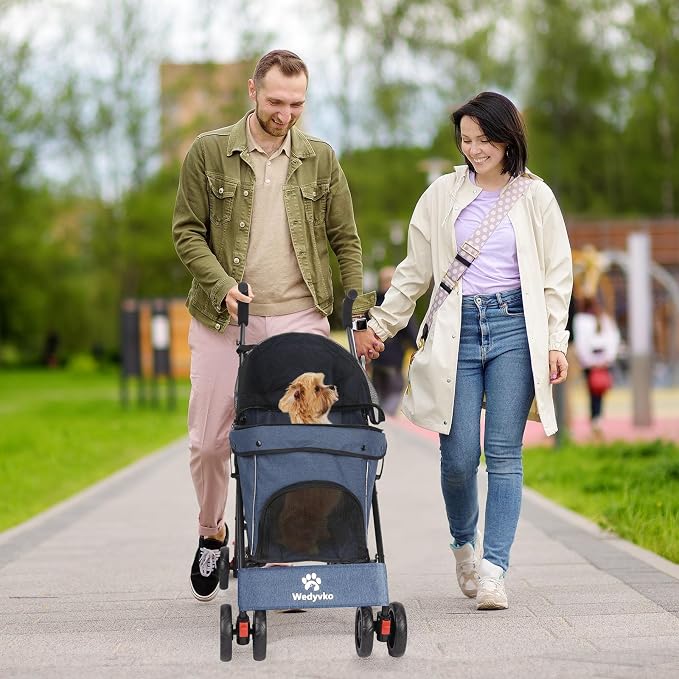 3 in 1 Pet Stroller for Small Dogs and Cats, Foldable Pet Stroller with Cats and Dogs Jogger Travel Strollers, 4 Wheels, Breathable Mesh, Large Capacity, Easy to Carry (Navy)