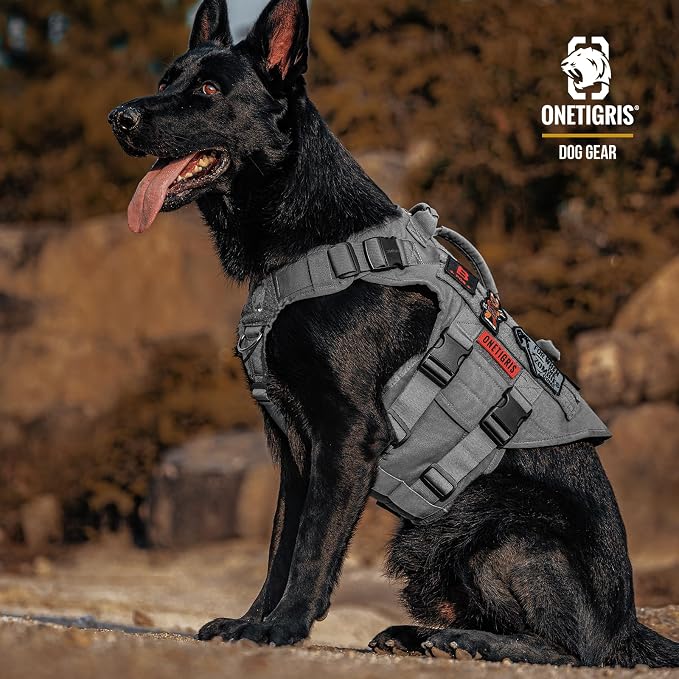OneTigris Large Tactical Dog Harness, No Pulling Adjustable Dog Vest Harness, Heavy Duty X Destroyer Dog Harness with Handle, Large Hook and Loop Panels for Patch