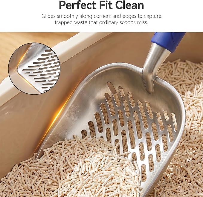 Cat Litter Scoop, Kitty Metal Scooper with Long Handle | Heavy Duty Aluminum Deep Sifter, Rustproof Durable Kitten Poop Shovel for Travel & Small Litter Box