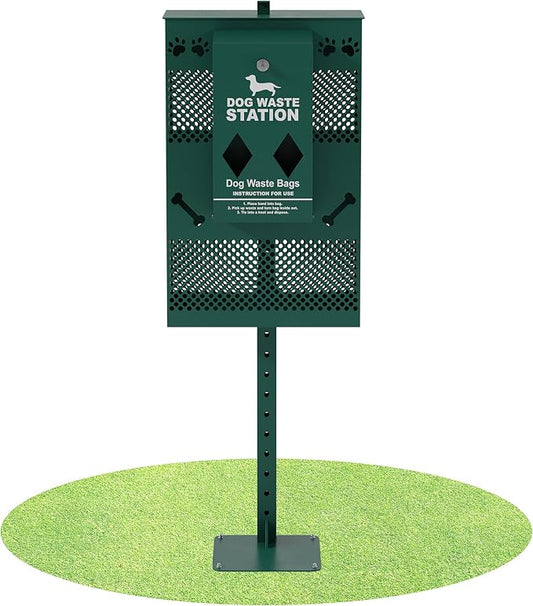 Compact Dog Waste Station Rectangular Trash Can, Green, 38.4" L x 13" W x 3.77" H