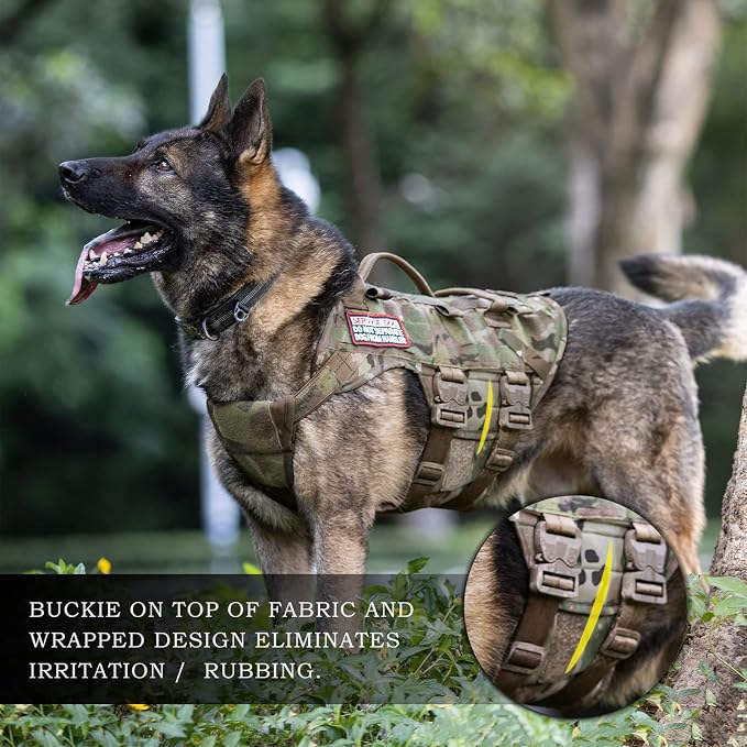 Tactical Dog Harness K9 Dog Training Vest Adjustable Padded Police Service Dog Working MOLLE Vests for Large Medium Dogs Mals GSD Lab… …