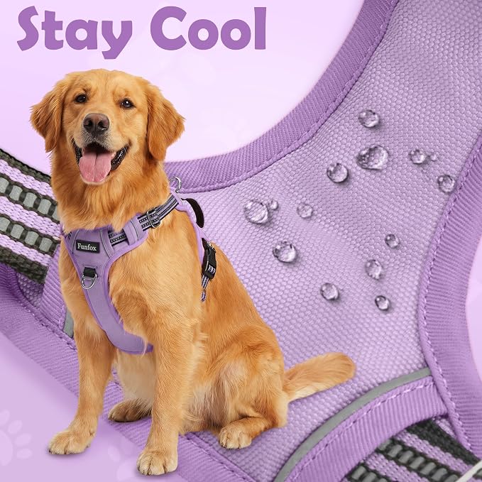 Dog Harness No Pull, Adjustable Pet Vest Harness, Super Soft Material with Vertical Handle Easy Control, Reflective Night Walking, 2 Leash Clips for Medium Sized Dogs, Purple, M