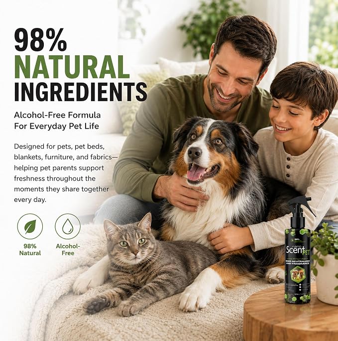 Pet Freshening & Odor Neutralizing Spray for Dogs, Cats, Fabrics, Pet Beds & Furniture, Fresh Between Baths, Touch-Activated Freshness, 98% Natural, Alcohol-Free Formula - Spring Mist (200mL) | Long-lasting Spring Mist freshness with nanoSCENT Technolo...