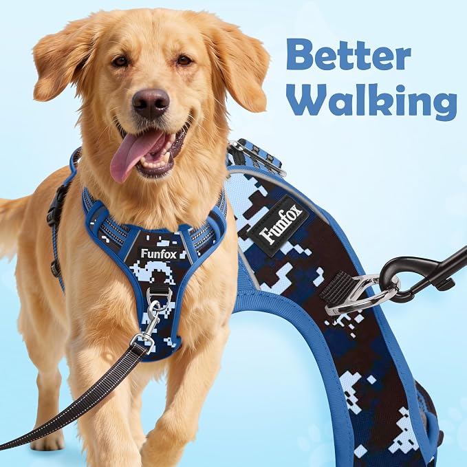 Dog Harness No Pull, Adjustable Pet Vest Harness, Super Soft Material with Vertical Handle Easy Control, Reflective Night Walking, 2 Leash Clips for Small Sized Dogs, Mosaic Blue, S