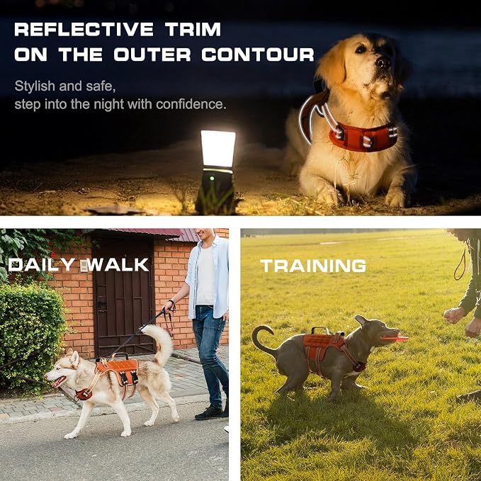 Dog Harness for Large Dogs, No Pull Tactical Vest with Front Clips | Easy Contrl Handle, Breathable Soft Padded, Adjustable, Reflective, Heavy Duty, Easy Take On & Off, Orange X-Large