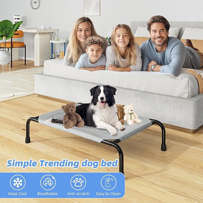 Simple Trending Raised Dog Bed for Small Dogs, Waterproof Elevated Dog Cot, Outdoor Cooling Pet Bed, 36.5" x 22.5", Grey | Pet Bed for Small Dogs, Waterproof Cover, Breathable mesh, Non-Slip Feet, Suitable for Indoor or Outdoor Use, 36.5" x 22.5"