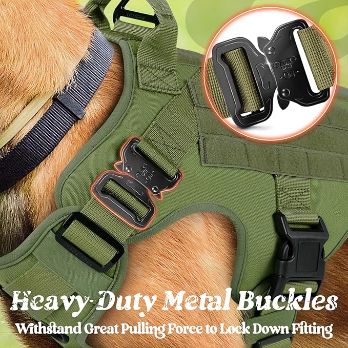 rabbitgoo Tactical Dog Harness for Small, Heavy Duty Military No Pull Vest | Sturdy Metal Buckles, 5 Adjustments, Molle System, Powerful Pullers for Training, Hunting, Outdoor, Green, Small