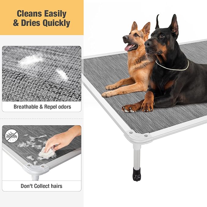 Veehoo Chew Proof Elevated Dog Bed, Cooling Raised Pet Cot, Silver Aluminum | Indestructible Dog Bed with Durable Textilene Mesh Fabric, No-Slip Feet for Indoor or Outdoor, 59", Extra Large, Black Silver