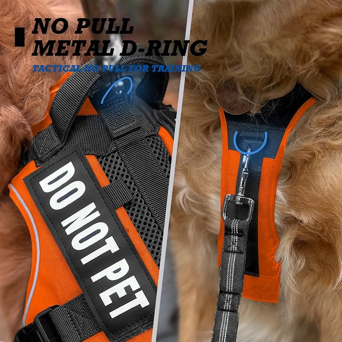 Tactical Dog Harness for Large and XL Breeds, Air Dog Vest No Pull with Reflective Do Not Pet Patches, Breathable Dog Molle Vests for Training Walking Hunting Orange
