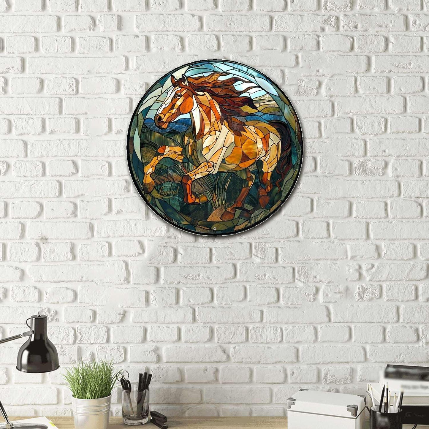 Lygond Metal Tin Sign - American Mustang Vintage Stained Glass Sign for Garden - 1212 Inches