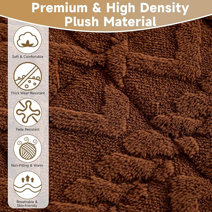 OTOB All Season Couch Cover for Dogs Washable, Geometric Jacquard Non Slip Soft Fuzzy Pet Couch Covers for 3 Cushion Couch, Cozy Plush Sofa Slipcovers Protector Dog Mat (Dark Coffee, 27.6" x 82.7")