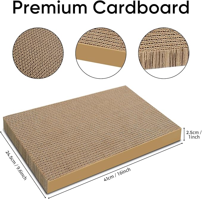 Cat Scratchers 4 Pack, Corrugated Cardboard Cat Scratching Pads for Indoor Cats and Kittens, Large Cat Scratch Pad Boards, Reversible Cat Scratch Boards for Floor, Wall, and Corner Use