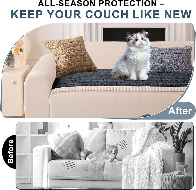 OTOB Couch Covers for Sofa Pet Friendly, Washable & Non Slip Fuzzy Dog Couch Cover Sofa Slipcovers Love Seat, Soft Plush Cozy Furniture Protector Cushion Mat, All Seasons (Dark Gray, 27.6" x 59.1")