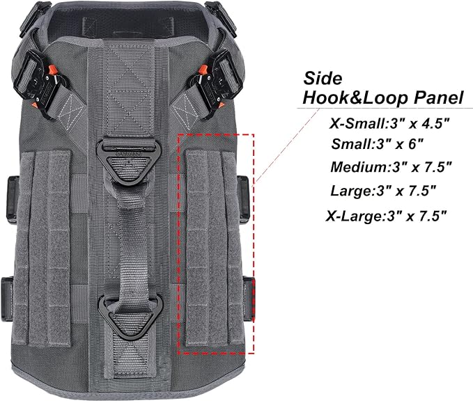 ICEFANG No Pull Tactical Dog Harness for Large Dogs,Adjustable Dog Vest | Control Handle,MOLLE Panel,Front Hook,3 Leash Clips,Soft Padded,for walking training,Grey,Large