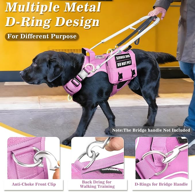 Service Dog Vest with Removable Backpack for Large Dogs Pink L | No Pull Adjustable Dog Harness with Pockets,Soft Padded Handles&Molle for Patches,Heavy Duty for Training Hiking Hunting