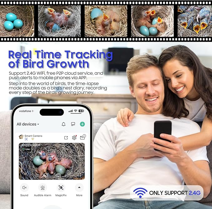 Bird House with Camera, 5MP Smart Birdhouse Camera for Outside with Solar Powered, IP66 Waterproof, Night Vision, Motion Detection & 32GB SD Card, Watch Bird Nesting & Hatching in Real Time