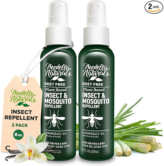 Deet-Free Insect & Mosquito Repellent – Nice Smelling, Pack of 2 (8 oz) | Insect Repellent with Lemongrass Oil Safe for Pets and Kids – Bug Spray for Mosquitoes, Gnats, Black Flies, and No-See-ums