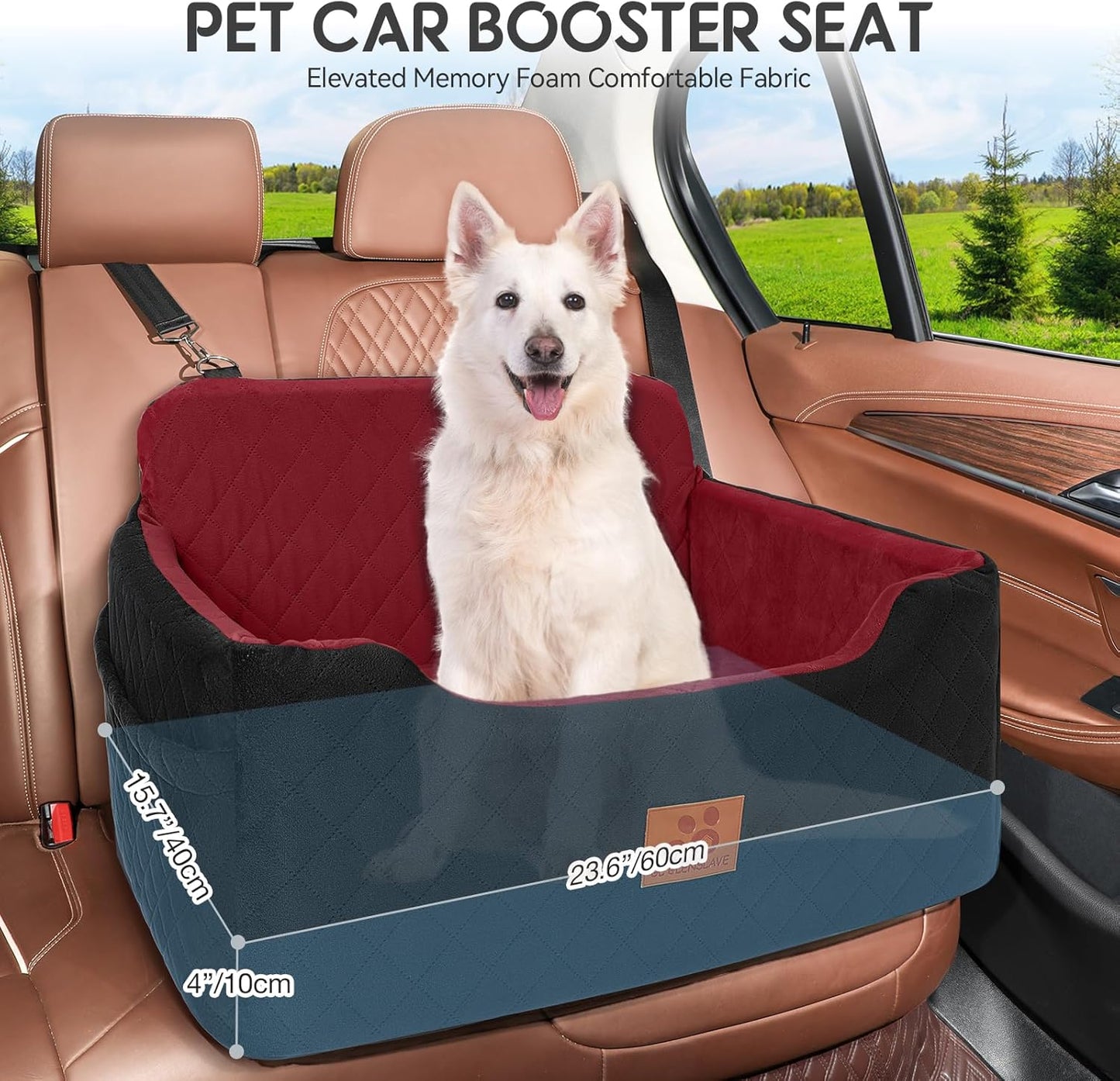 Dog Car Seat for Medium/Large Dogs, Dog Booster Seat for Pet Under 50lbs or 2 Small Dogs, Detachable and Washable Pet Car Bed, Multi-Functional Pet Booster Seat for Backseat(Black/Red)