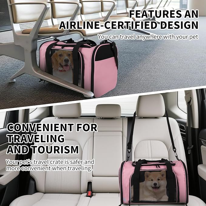 Cat Carriers Soft-Sided,Pet Carrier for Small Cats Dogs Puppies up to 1-15 LBS,TSA Airline Approved, (Medium,Pink)