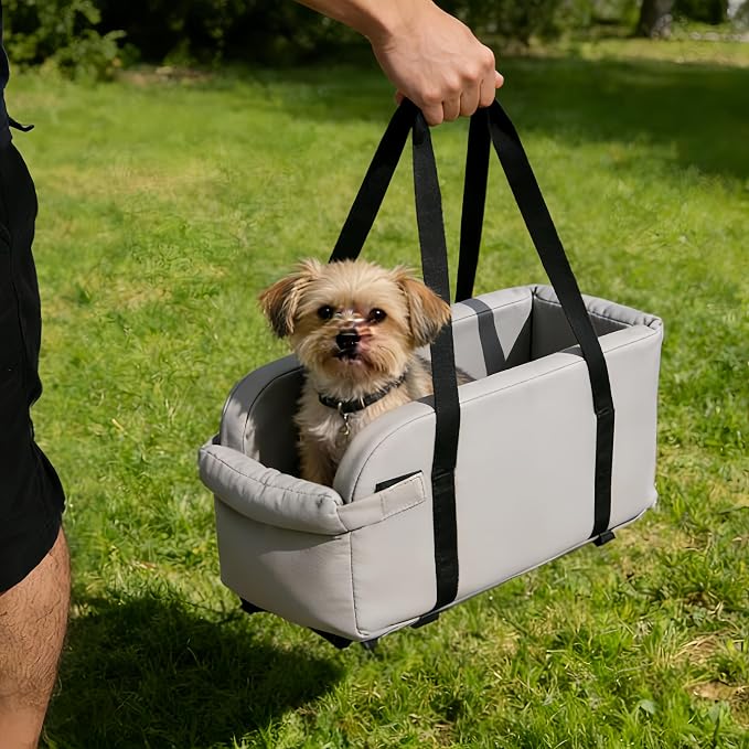 Center Console Dog Car Seat, Waterproof Small Puppy Carrier | Waterproof Faux Leather, for Dogs Under 9 lbs, 2-in-1 Console Dog Car Seat & Carrier, Sturdy Cushioned, Anti-Collapse Walls