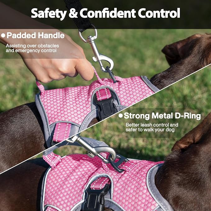 Escape Proof Dog Harness, Dachshund Harness, Reflective Dog Harness with Handle, Durable,Adjustable Vest for Small Medium Large Dogs Walking, Training, and Running Gear (Pink,M)