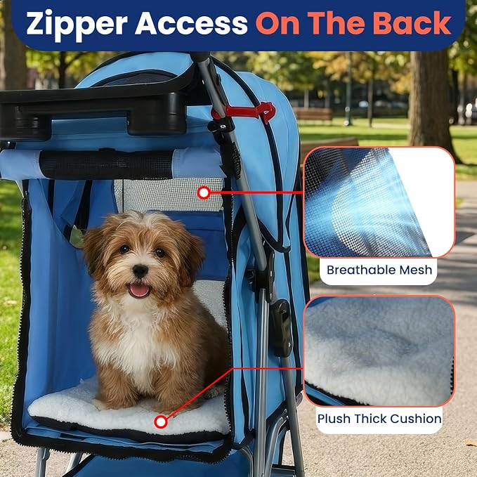 BestPet 4 Wheels Pet Stroller Cat Dog Cage Stroller Travel Folding Carrier 04T | Waterproof ,Storage Basket,Cup Holder & Removable Liner,Folding, Lightweight,Blue
