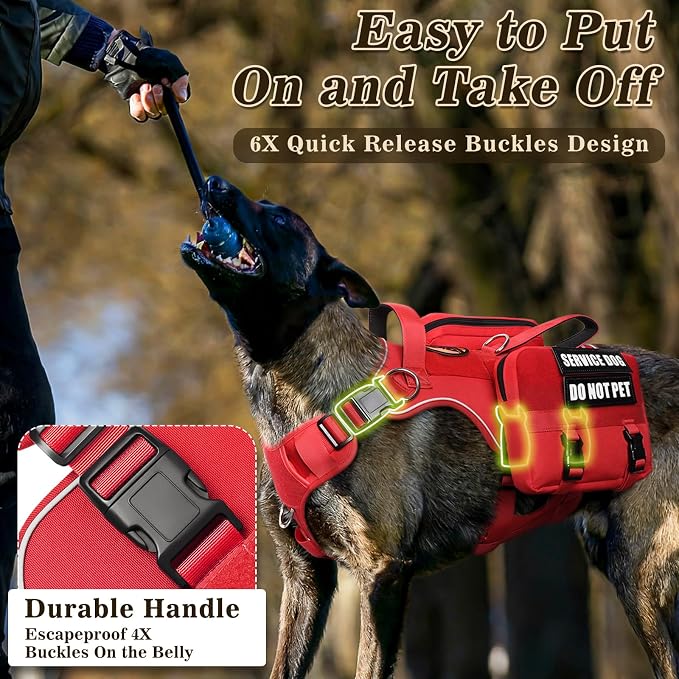 Service Dog Vest with Removable Backpack for Large Sized Dog Red L | No Pull Adjustable Dog Harness with Pockets,Soft Padded Handles&Molle for Patches,Heavy Duty for Training Hiking Hunting