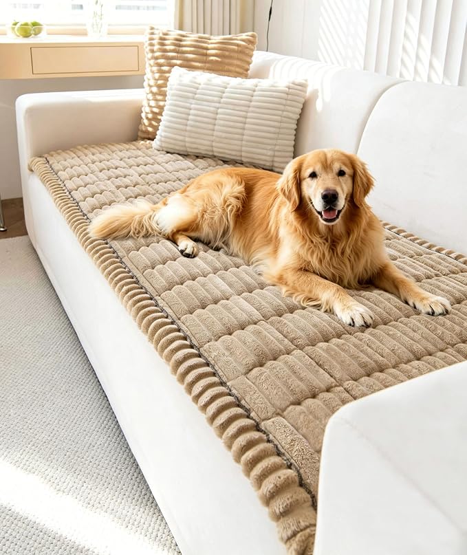 OTOB Couch Cover for Dogs Washable, Non Slip Plush Sofa Covers for 3 Cushion Couch, Fuzzy Pet Friendly Mat Bed Furniture Protector Sofa Slipcover, All Seasons (Coffee, 27.6" x 70.9")