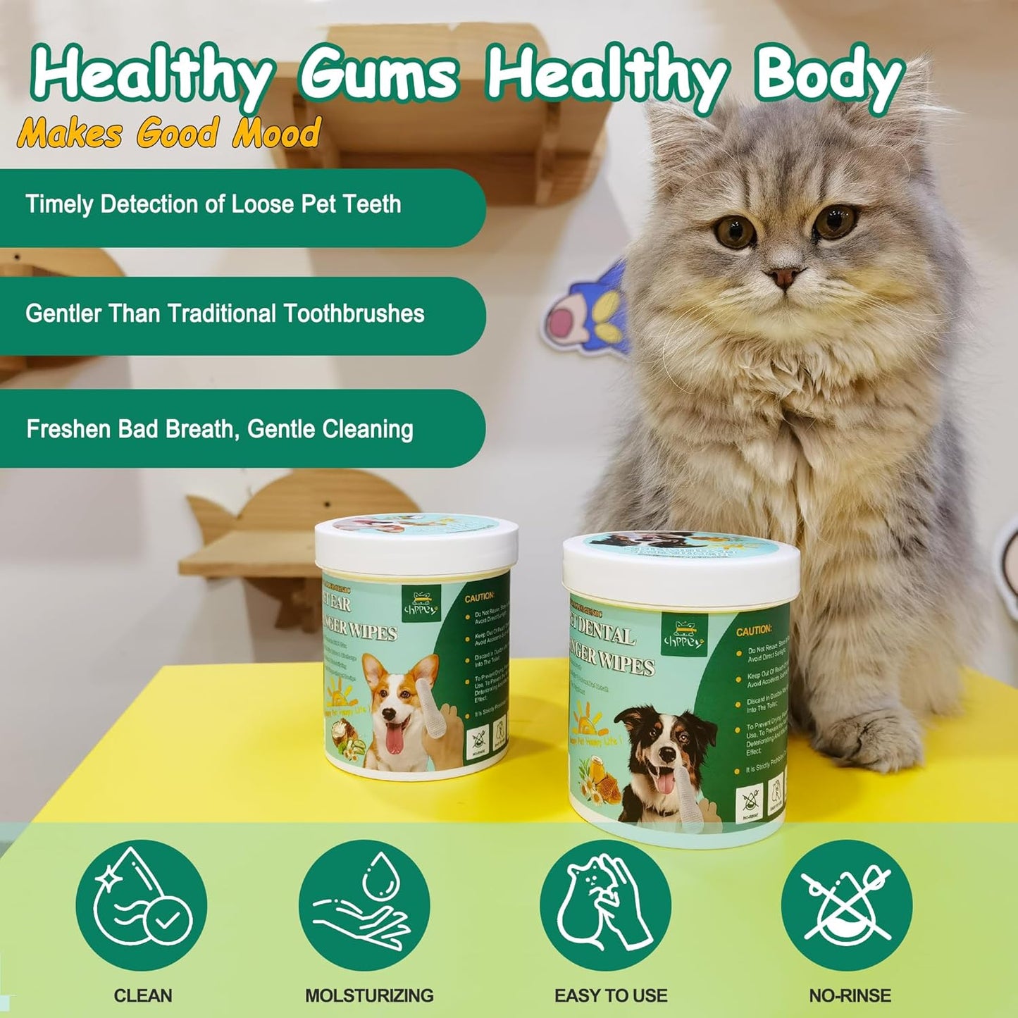 60 Count Dog Dental Wipes - Teeth Cleaning Finger Wipes for Dogs & Cats, Hypoallergenic Dog Toothbrush Finger Dental Wipes to Remove Plaque & Tartar, Freshen Bad Breath, Gentle Cleaning(4.7″*1.7″)